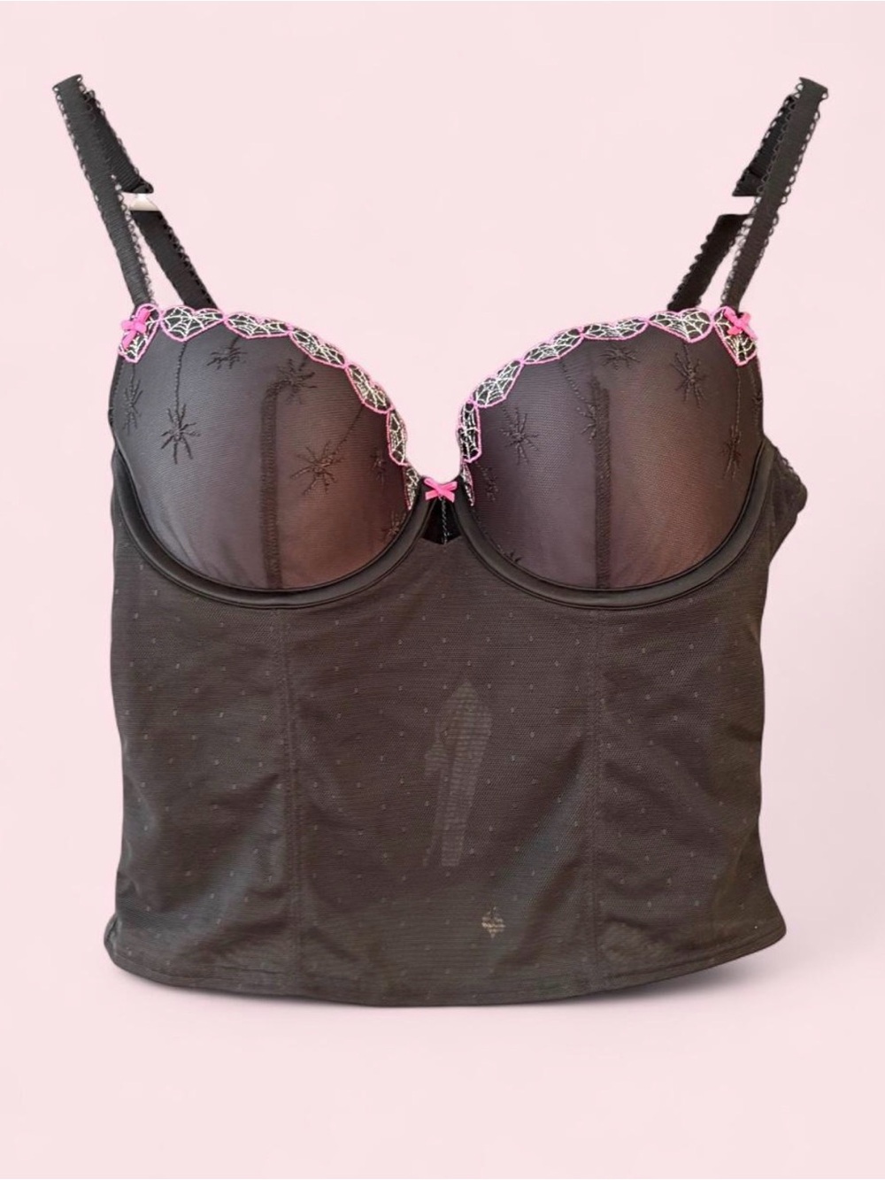 PINK Victoria's Secret Black Longline Bustier with Pink Trim